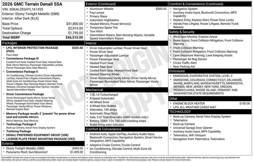 new 2026 GMC Terrain car, priced at $43,953