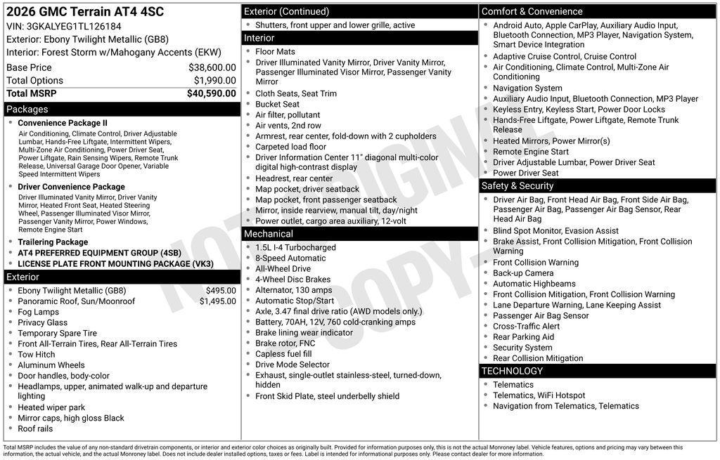 new 2026 GMC Terrain car, priced at $41,985