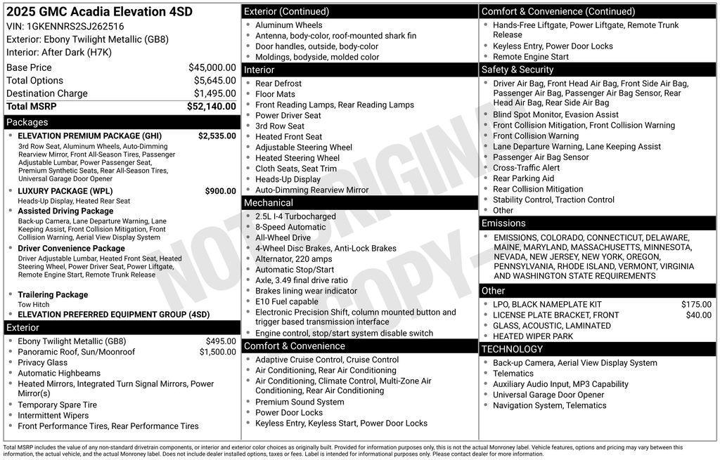 new 2025 GMC Acadia car, priced at $48,842