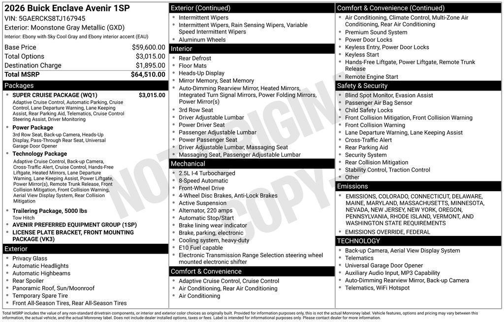 new 2026 Buick Enclave car, priced at $59,631