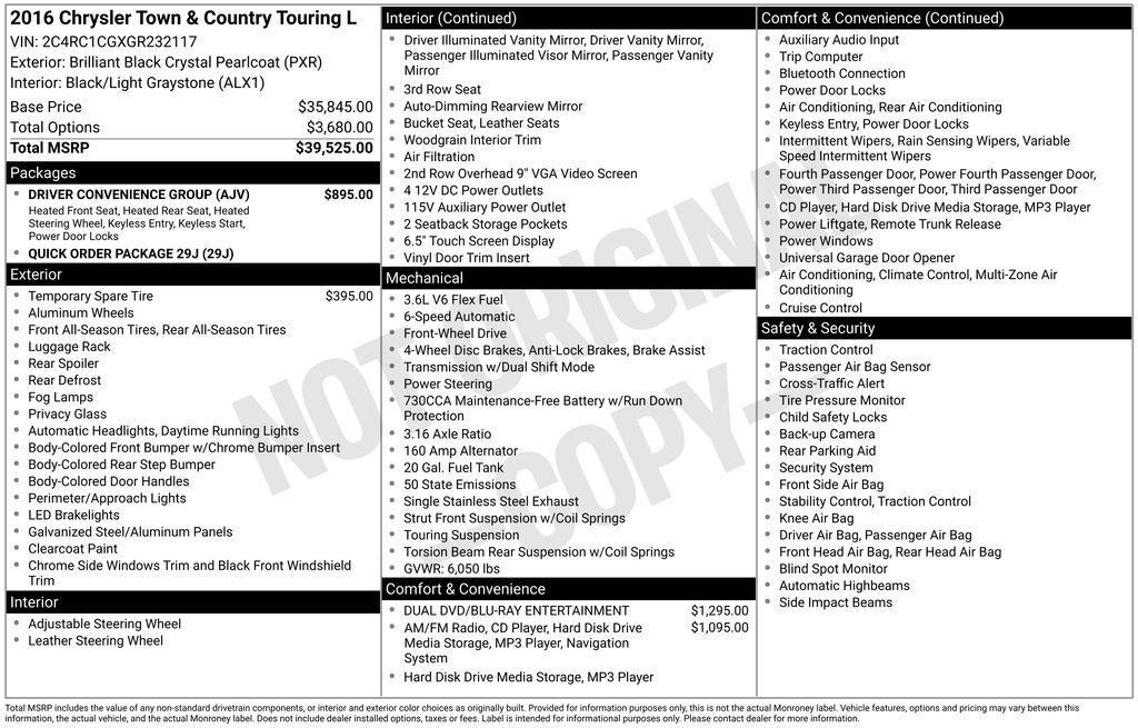 used 2016 Chrysler Town & Country car, priced at $15,961