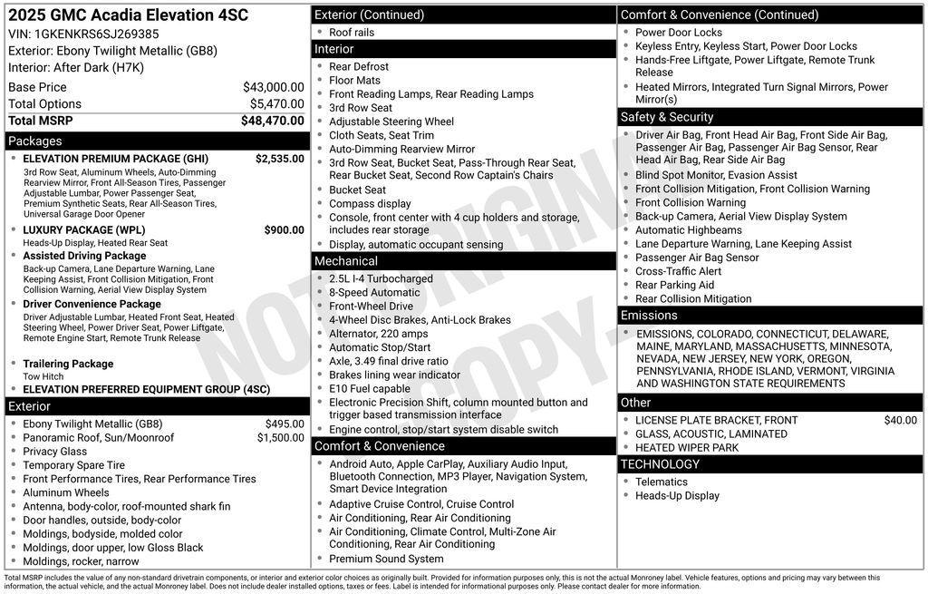 new 2025 GMC Acadia car, priced at $49,925
