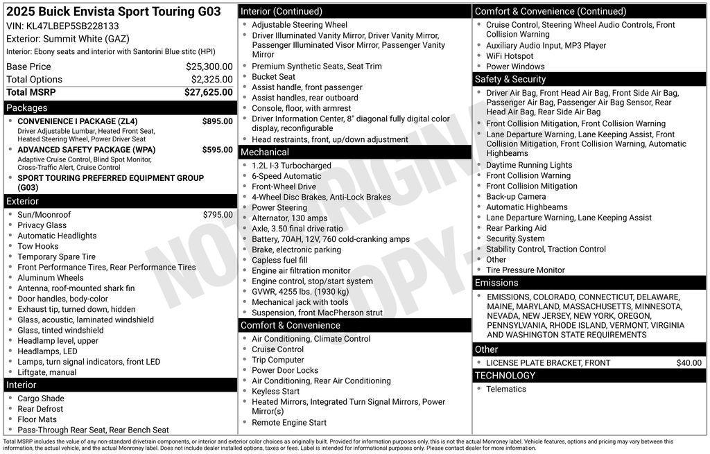new 2025 Buick Envista car, priced at $28,980