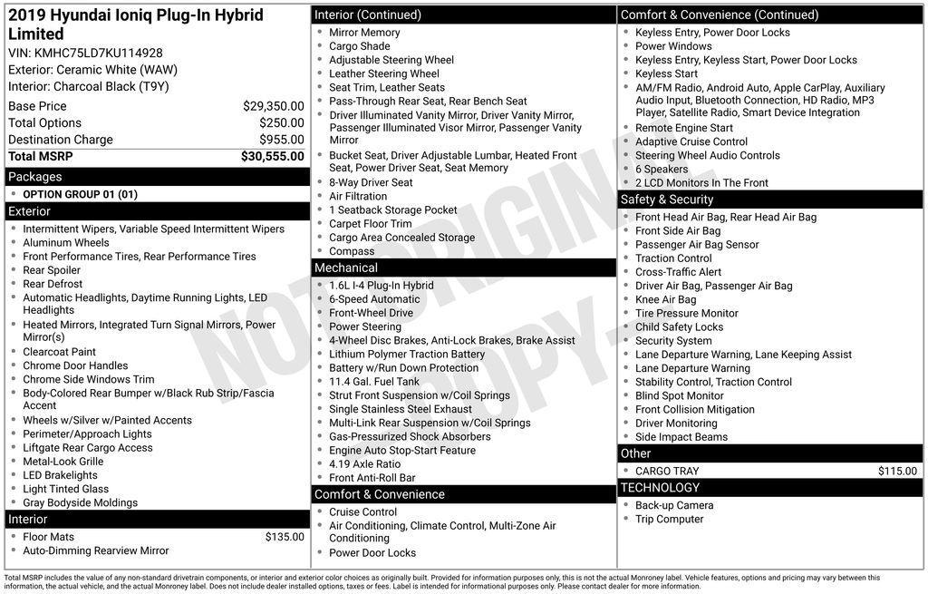 used 2019 Hyundai Ioniq Plug-In Hybrid car, priced at $22,995