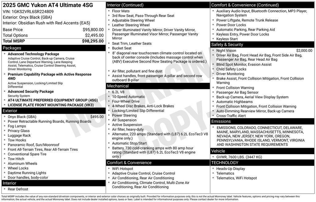new 2025 GMC Yukon car, priced at $100,290