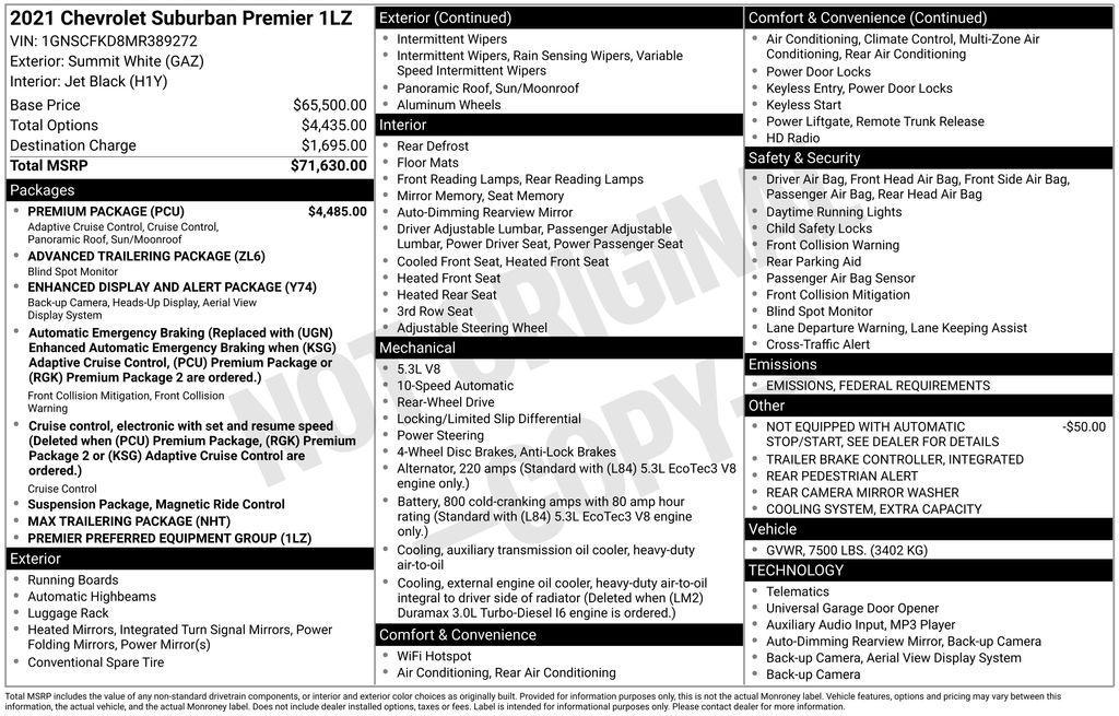 used 2021 Chevrolet Suburban car, priced at $41,500