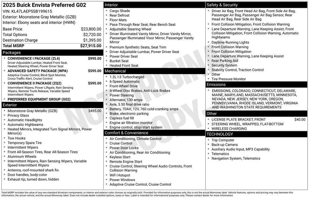 new 2025 Buick Envista car, priced at $23,228