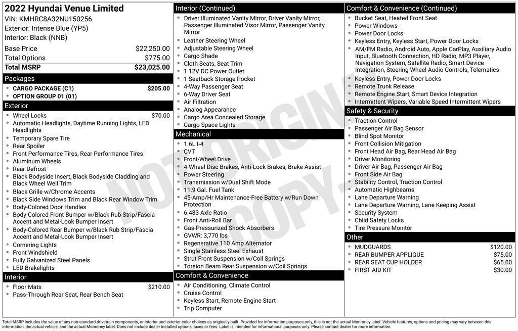 used 2022 Hyundai Venue car, priced at $17,500