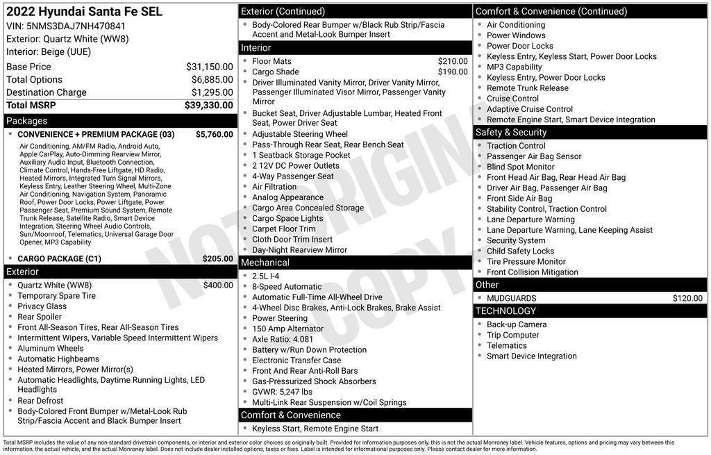 used 2022 Hyundai Santa Fe car, priced at $22,950