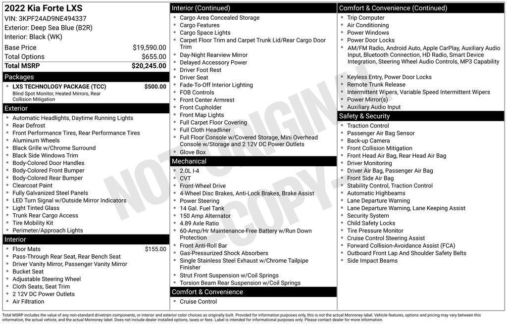 used 2022 Kia Forte car, priced at $18,950