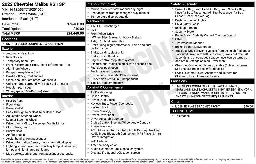 used 2022 Chevrolet Malibu car, priced at $20,950