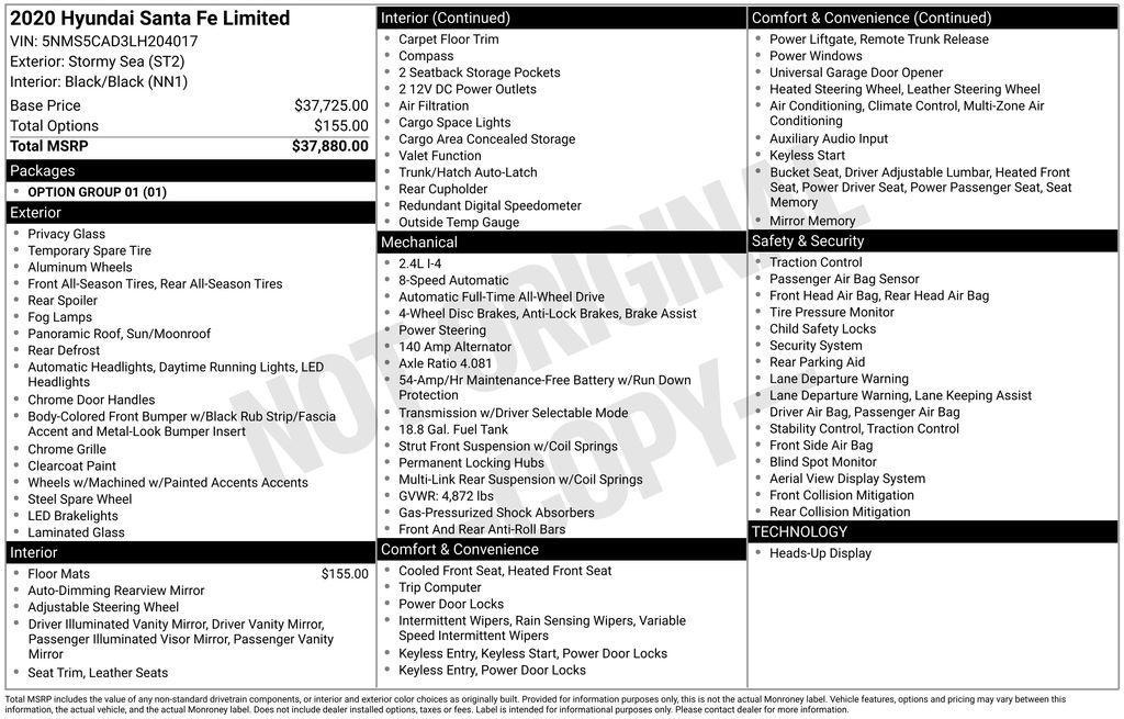 used 2020 Hyundai Santa Fe car, priced at $21,850