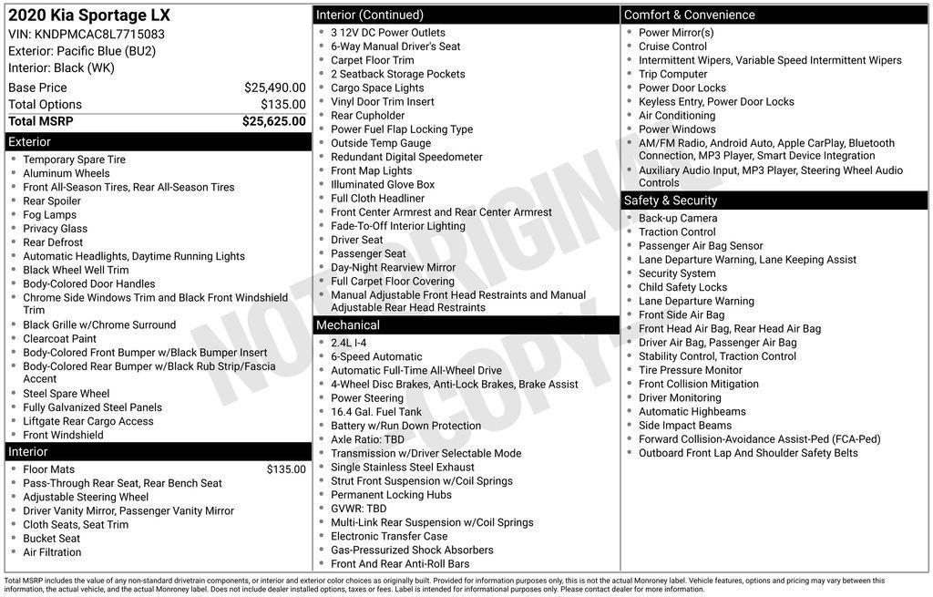 used 2020 Kia Sportage car, priced at $18,490