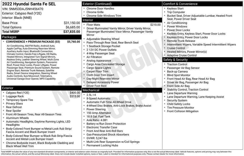 used 2022 Hyundai Santa Fe car, priced at $23,850