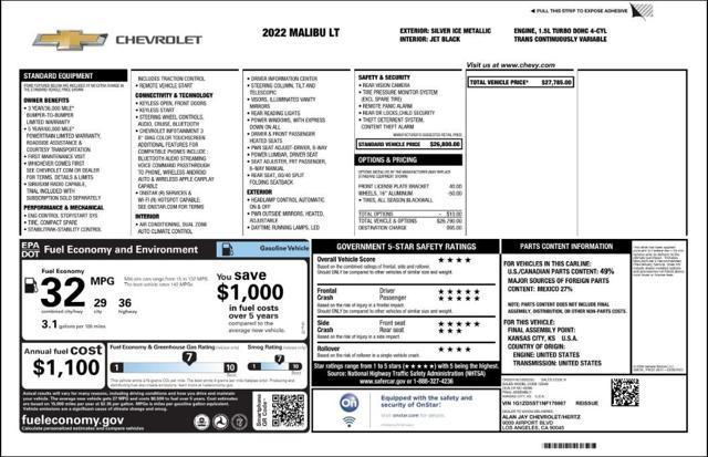 used 2022 Chevrolet Malibu car, priced at $15,499