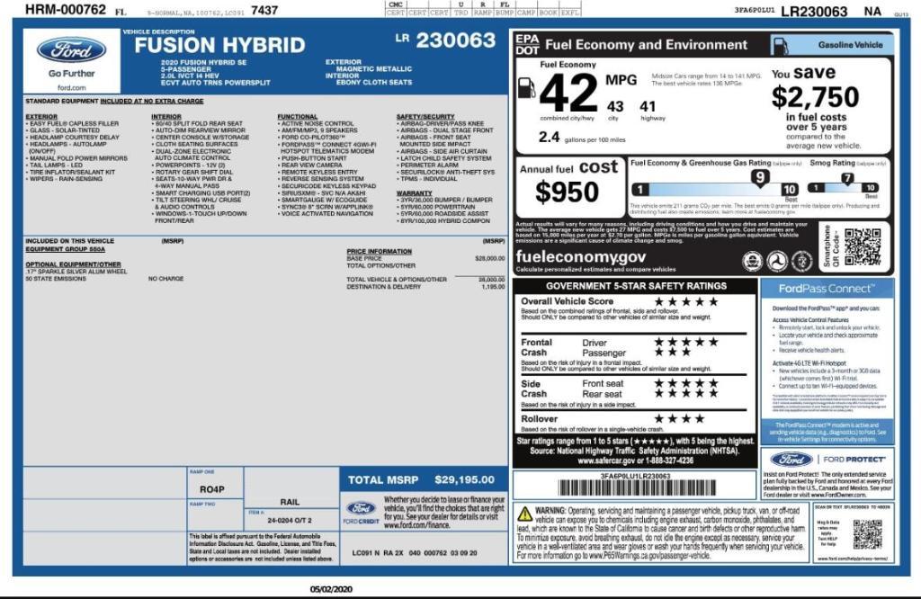 used 2020 Ford Fusion Hybrid car, priced at $11,799