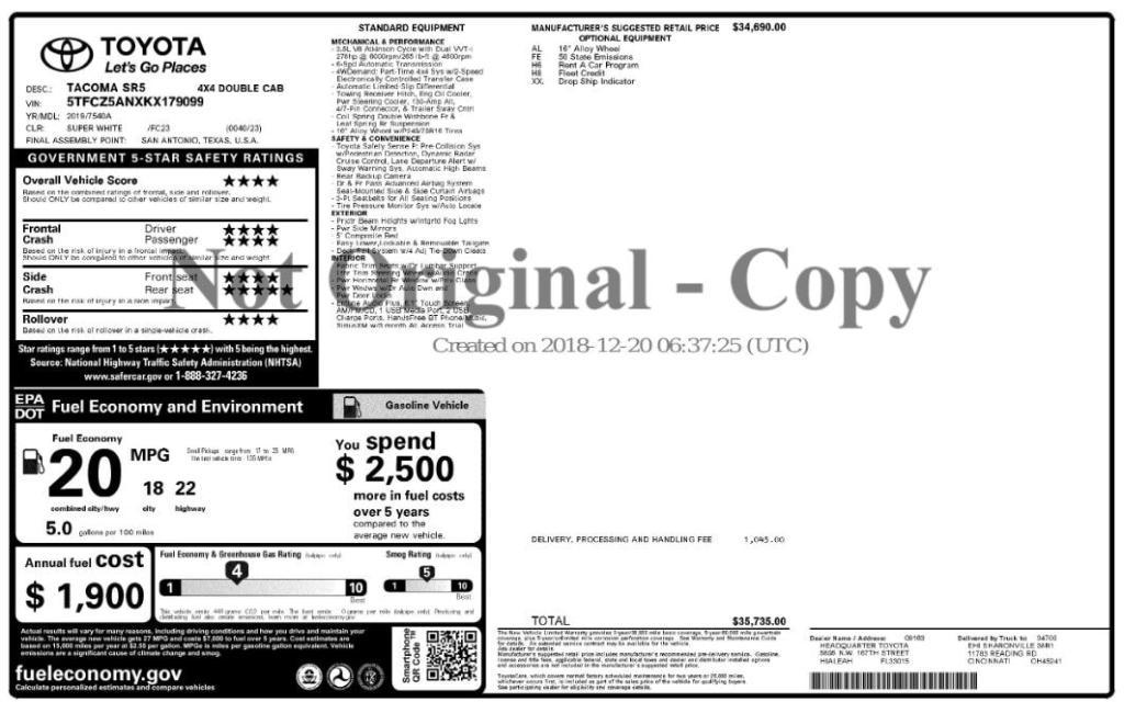 used 2019 Toyota Tacoma car, priced at $22,999