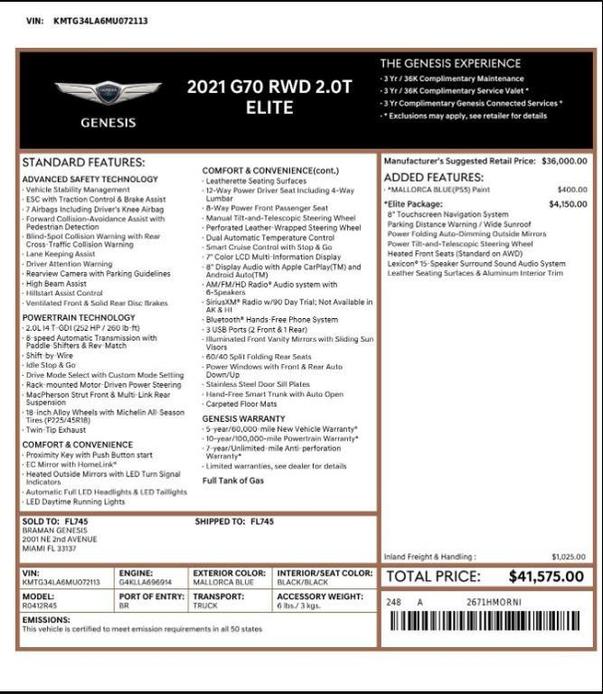 used 2021 Genesis G70 car, priced at $24,899