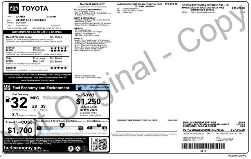 used 2024 Toyota Camry car, priced at $21,499