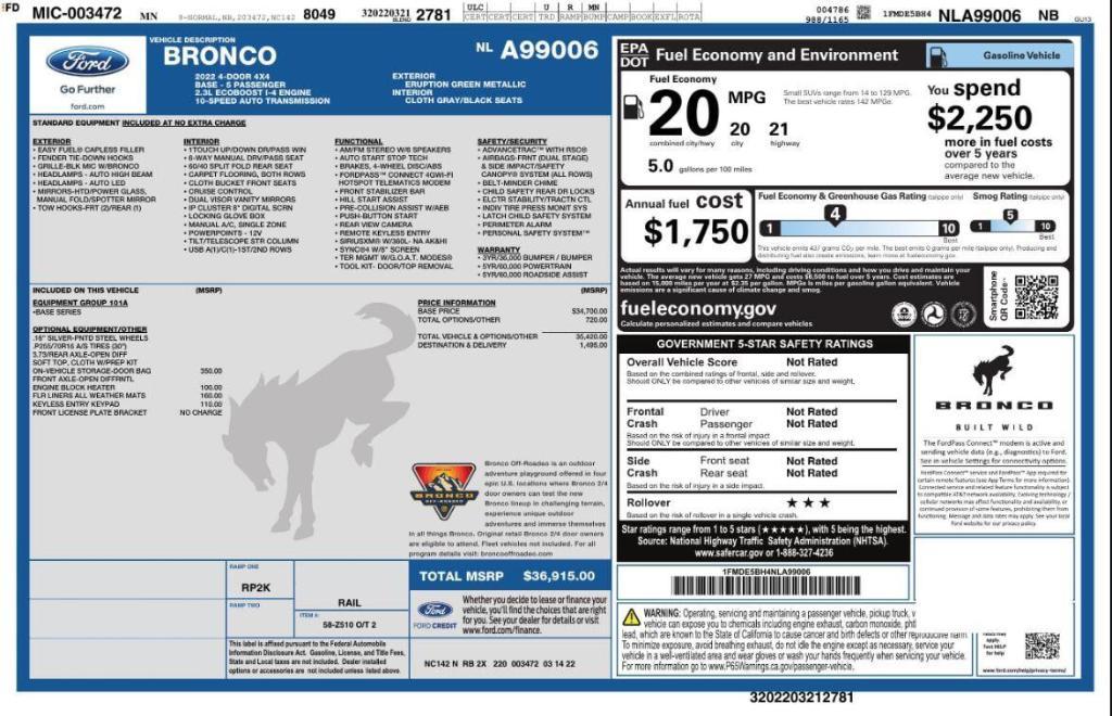 used 2022 Ford Bronco car, priced at $26,299