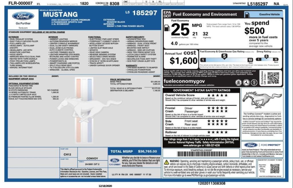 used 2020 Ford Mustang car, priced at $17,699