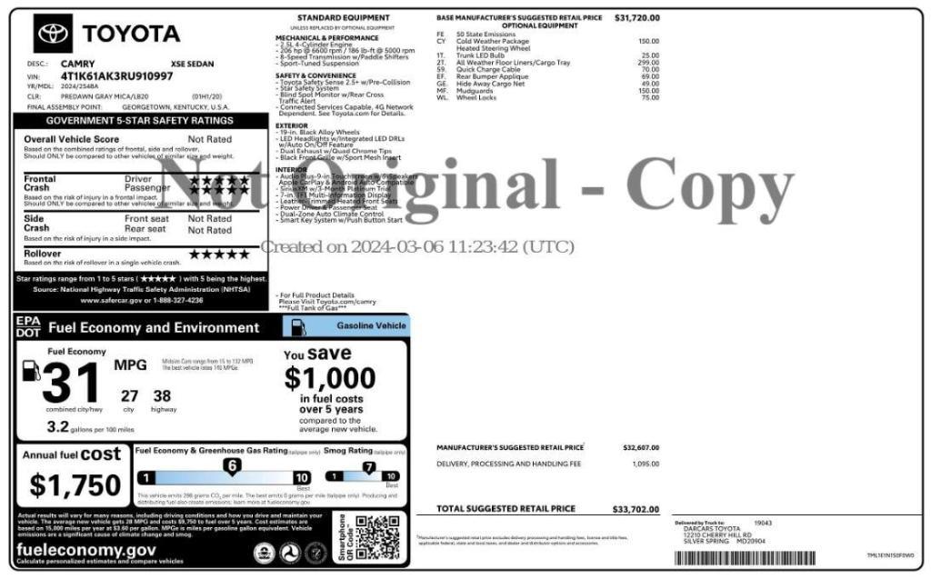 used 2024 Toyota Camry car, priced at $27,899