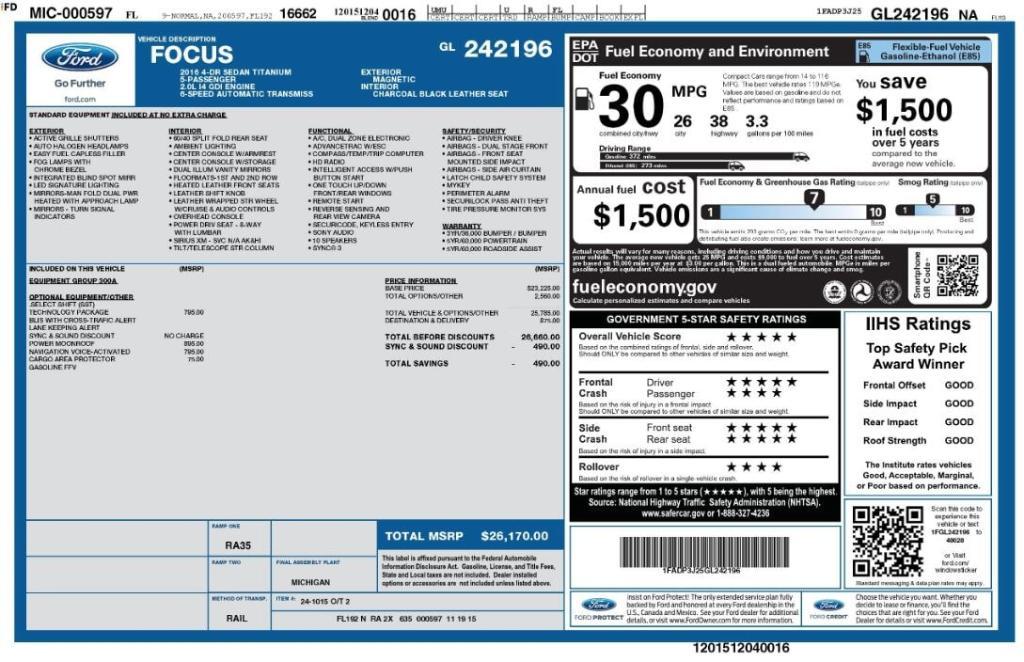 used 2016 Ford Focus car, priced at $7,599