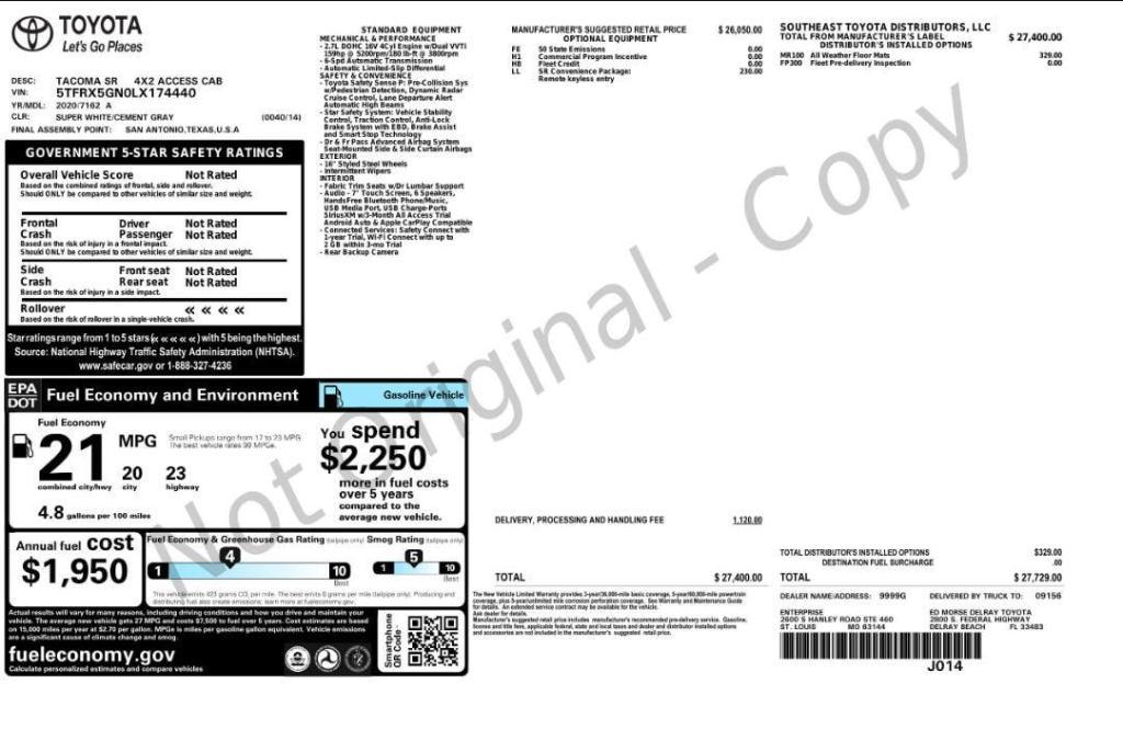 used 2020 Toyota Tacoma car, priced at $16,999