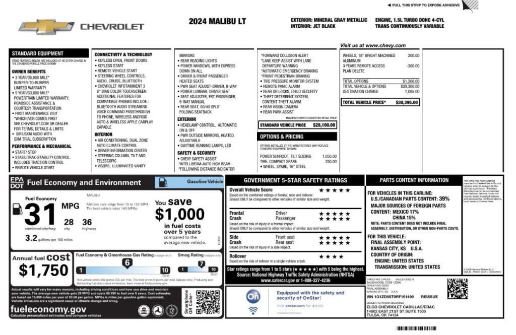 used 2024 Chevrolet Malibu car, priced at $16,499