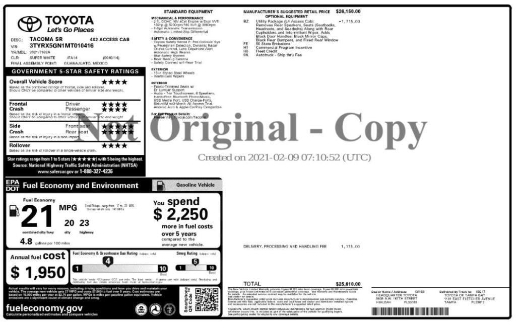 used 2021 Toyota Tacoma car, priced at $18,299