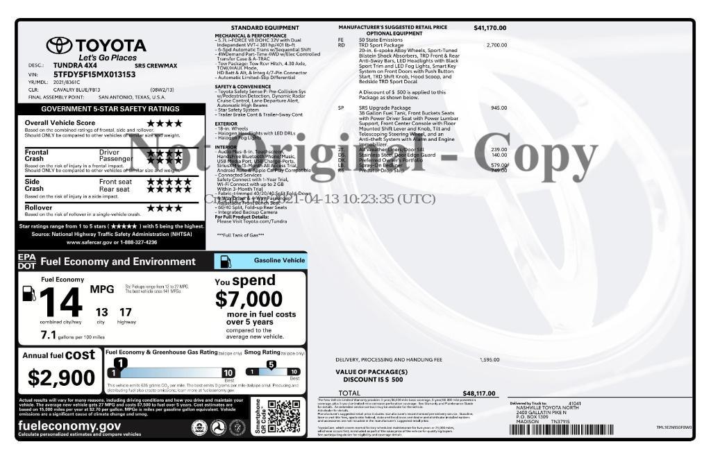 used 2021 Toyota Tundra car, priced at $33,999