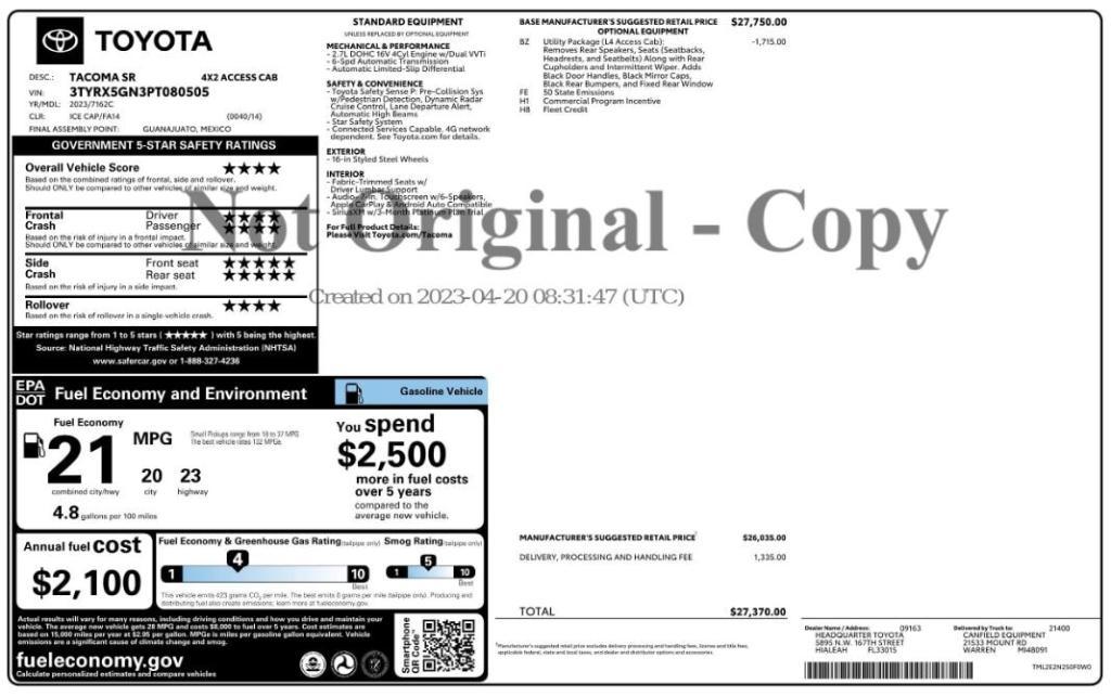 used 2023 Toyota Tacoma car, priced at $20,799