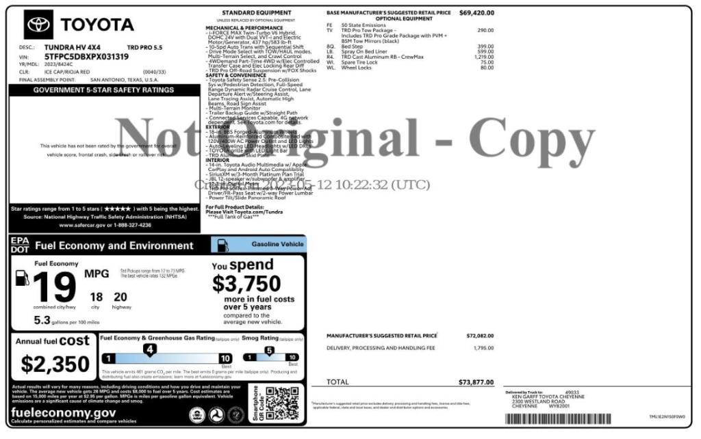 used 2023 Toyota Tundra Hybrid car, priced at $61,749