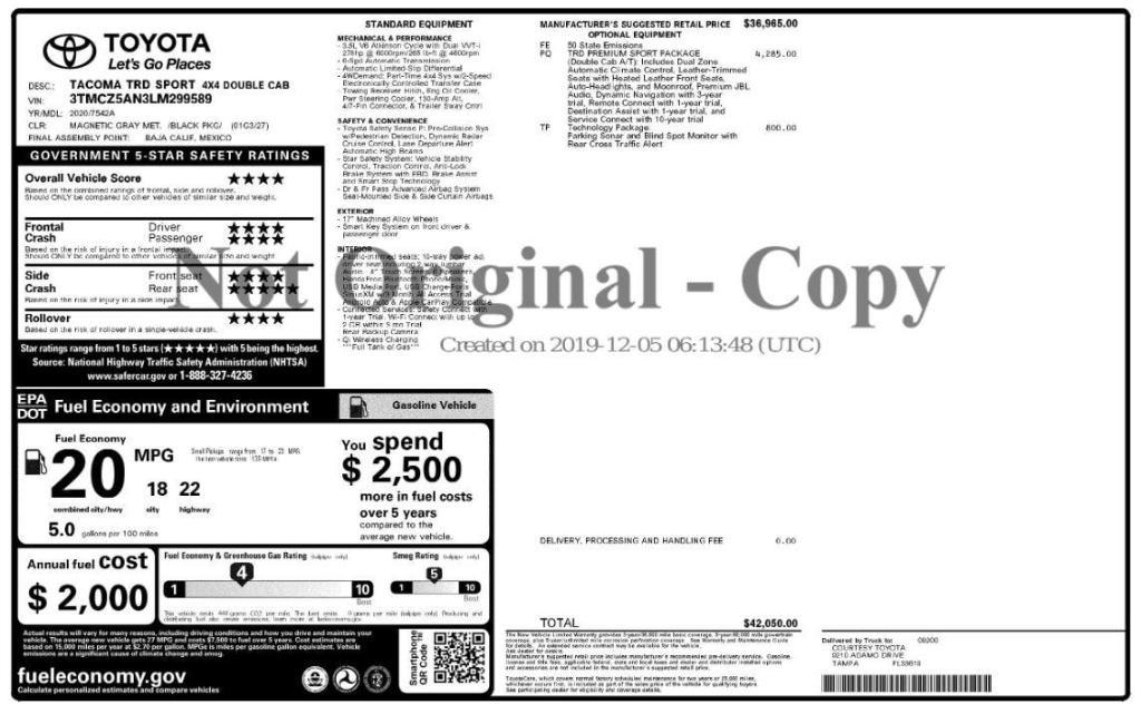 used 2020 Toyota Tacoma car, priced at $26,295