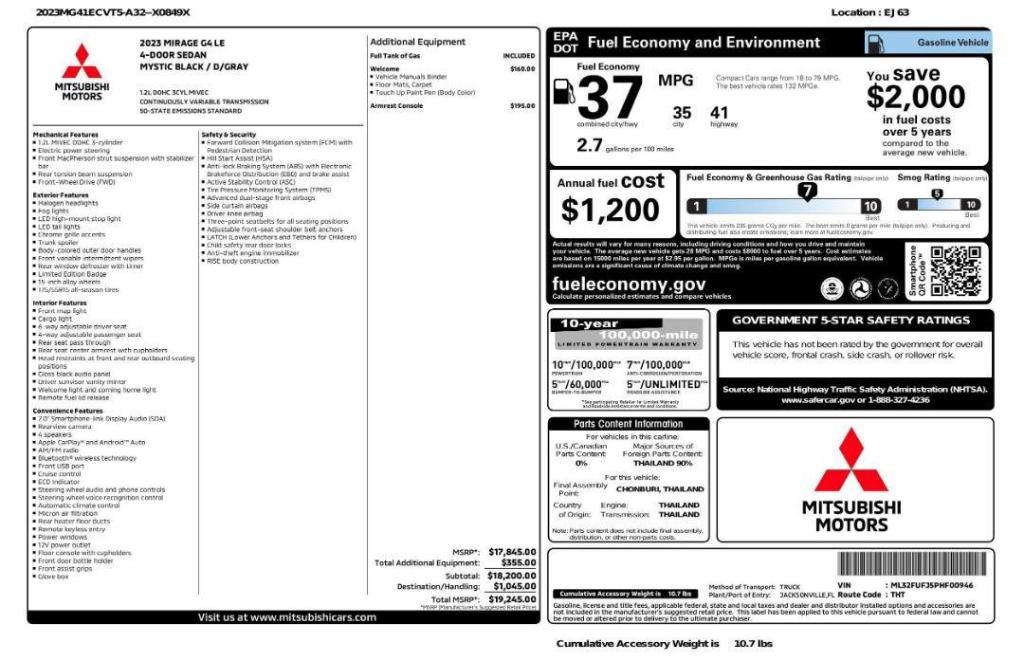 used 2023 Mitsubishi Mirage G4 car, priced at $10,999