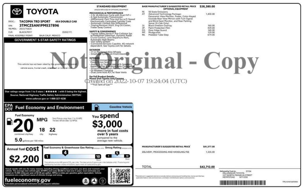 used 2023 Toyota Tacoma car, priced at $34,499