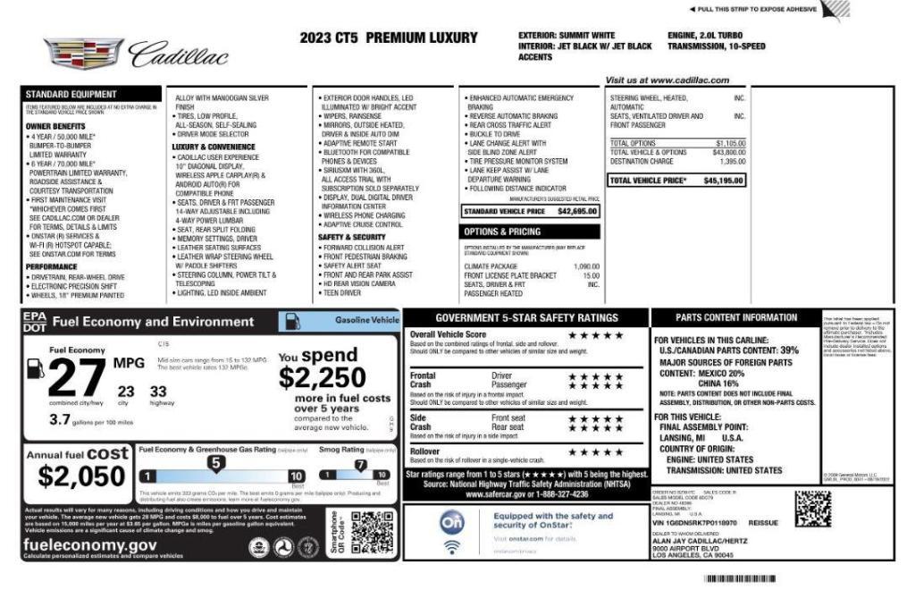 used 2023 Cadillac CT5 car, priced at $28,499