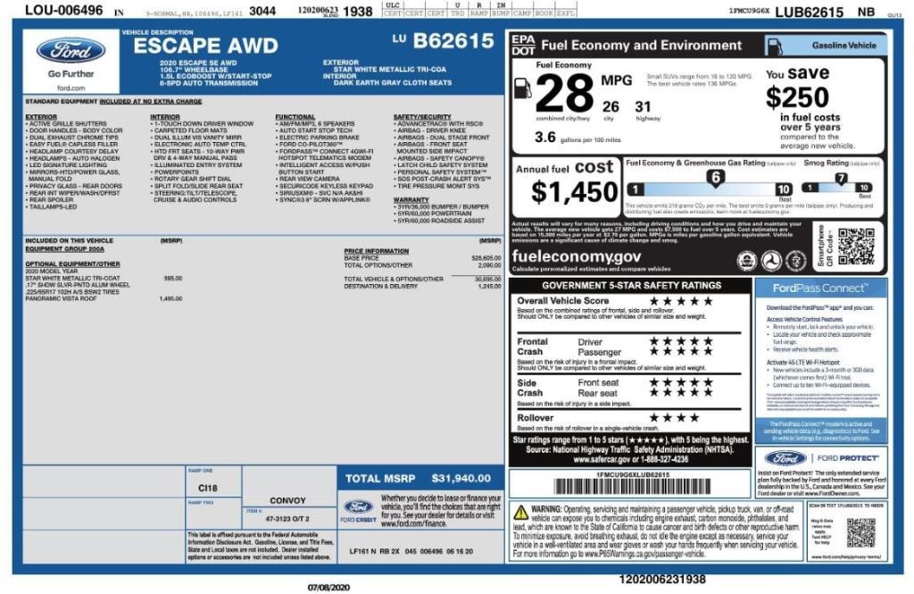 used 2020 Ford Escape car, priced at $15,199