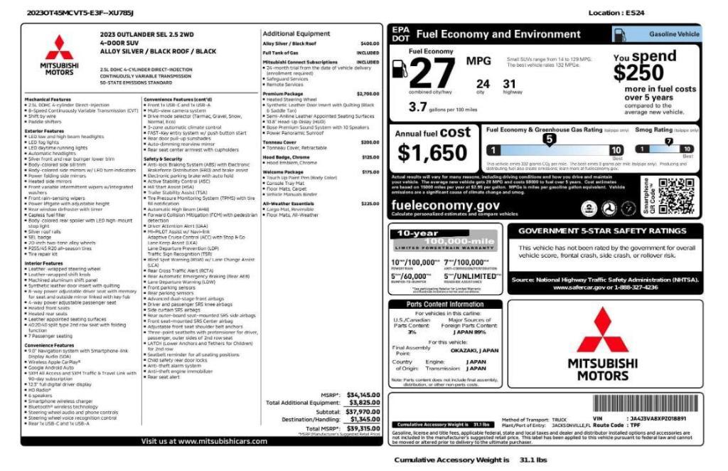 used 2023 Mitsubishi Outlander car, priced at $23,899