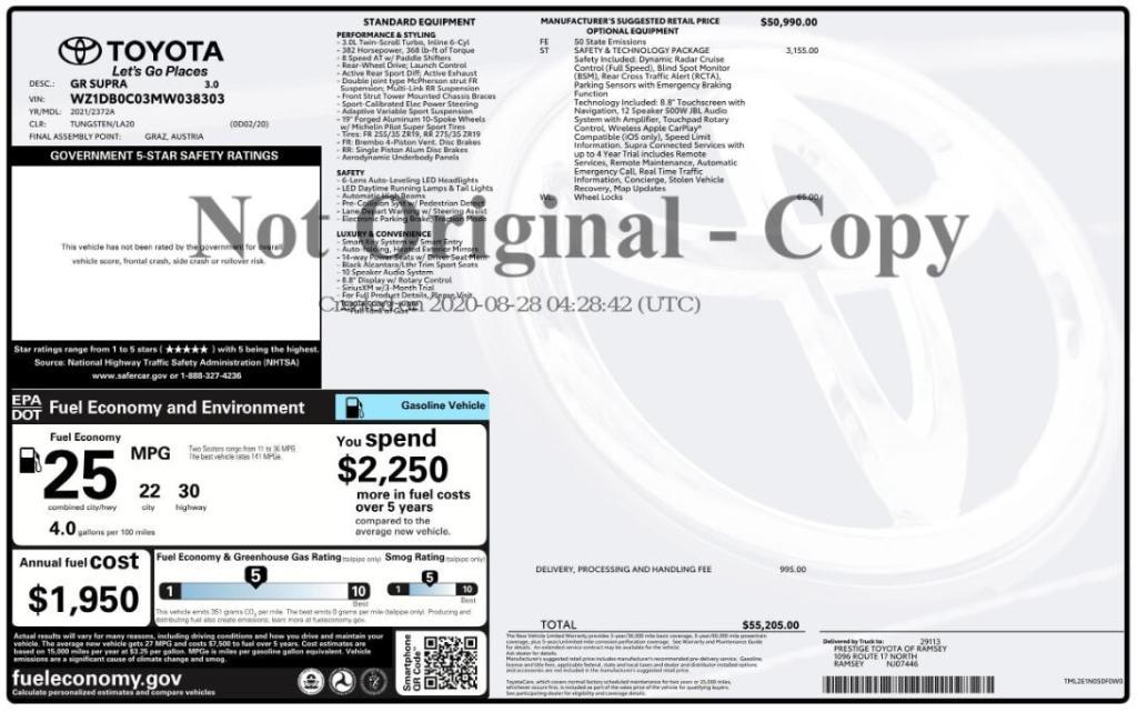 used 2021 Toyota Supra car, priced at $43,999