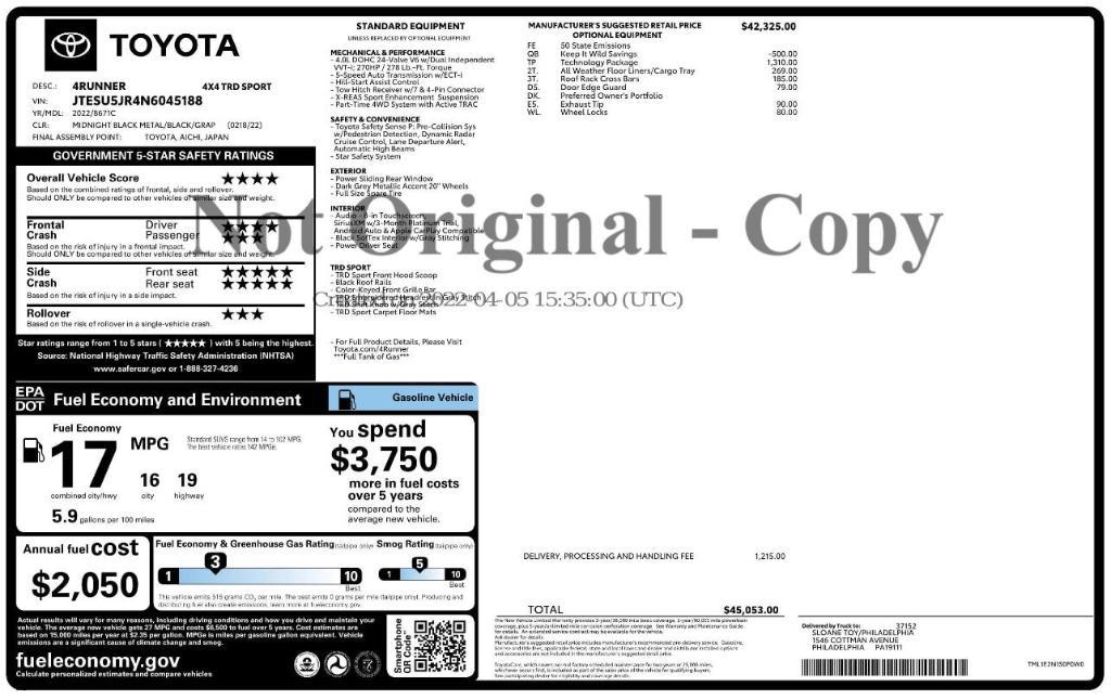 used 2022 Toyota 4Runner car, priced at $34,799