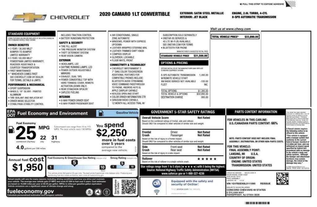 used 2020 Chevrolet Camaro car, priced at $17,399