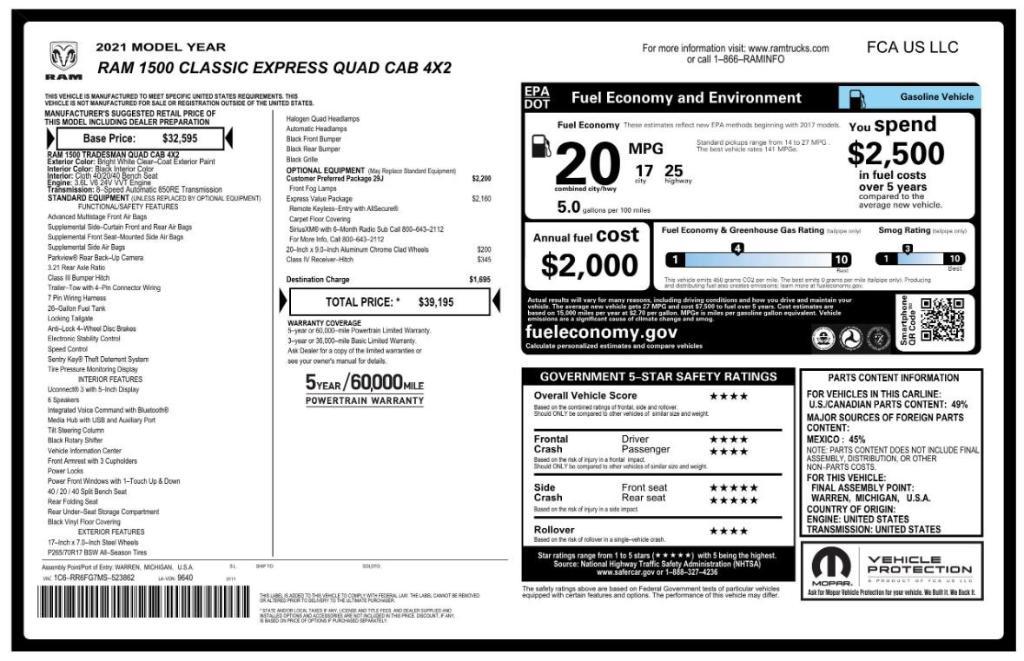 used 2021 Ram 1500 Classic car, priced at $15,499