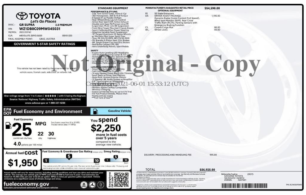 used 2021 Toyota Supra car, priced at $46,998