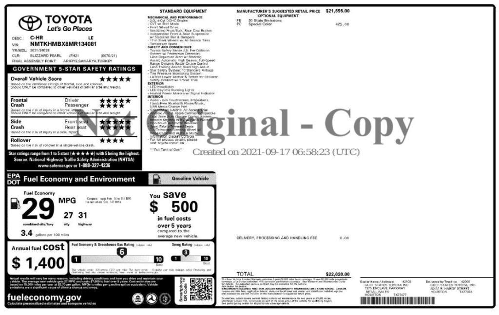 used 2021 Toyota C-HR car, priced at $17,499