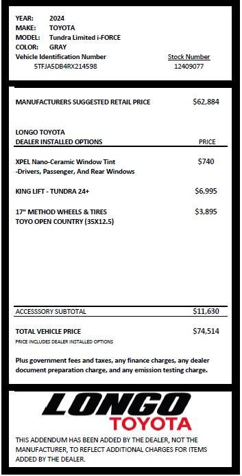 new 2024 Toyota Tundra car, priced at $62,884