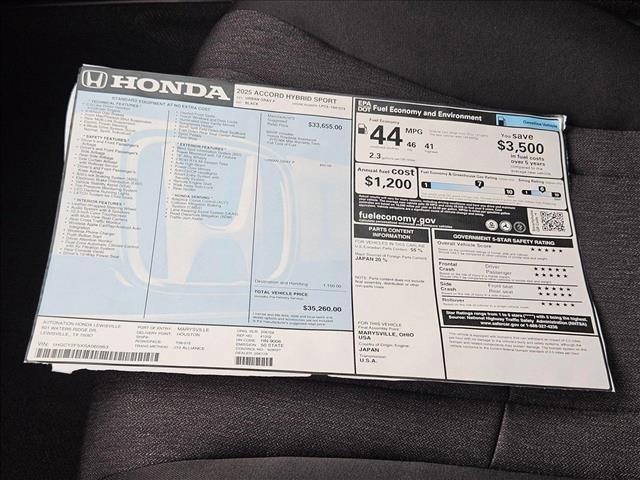 new 2025 Honda Accord Hybrid car, priced at $33,755