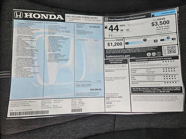 new 2025 Honda Accord Hybrid car, priced at $33,755