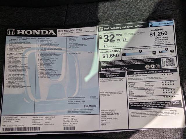 new 2025 Honda Accord car, priced at $30,850