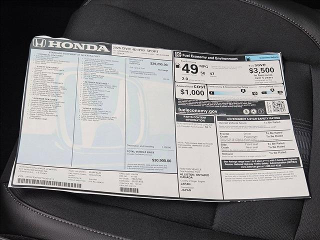 new 2026 Honda Civic Hybrid car, priced at $30,900